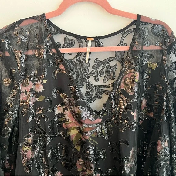 Free People Boho Black Sheer Sequin Tunic Dress - Picture 7 of 13